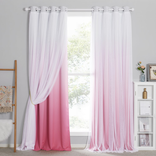 Custom 2 Layers Mix & Match Elegance Gauze & Sheer Drape Ombre Blackout Curtain by NICETOWN ( 1 Panel )