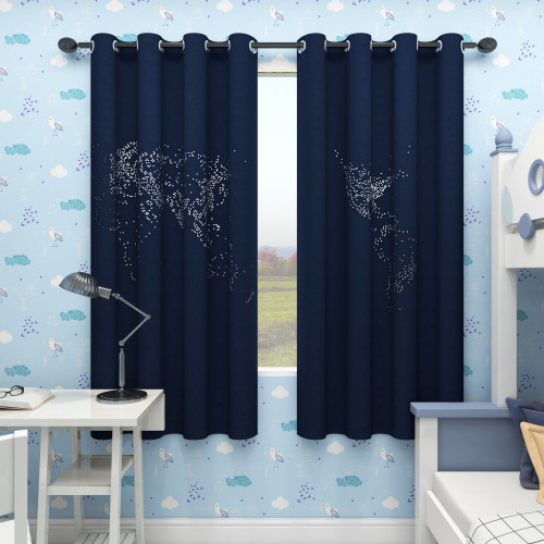 Custom Curtain Thermal Insulated Hollow Stars Privacy Drapes for Living Room World Map by NICETOWN ( 1 Panel )