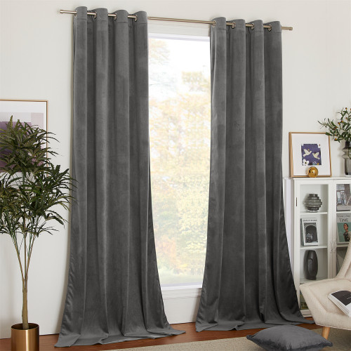 Custom Grey|Solid Blackout Privacy Energy Saving Velvet Curtain Thermal Drapery by NICETOWN ( 1 Panel )