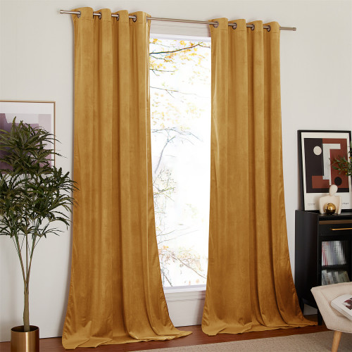 Custom Warm Gold|Solid Blackout Privacy Energy Saving Velvet Curtain Thermal Drapery by NICETOWN ( 1 Panel )