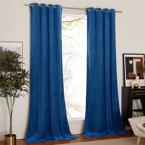 Custom Dark Blue|Solid Blackout Privacy Energy Saving Velvet Curtain Thermal Drapery by NICETOWN ( 1 Panel )