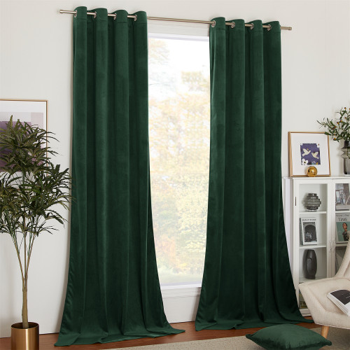 Custom Green|Solid Blackout Privacy Energy Saving Velvet Curtain Thermal Drapery by NICETOWN ( 1 Panel )