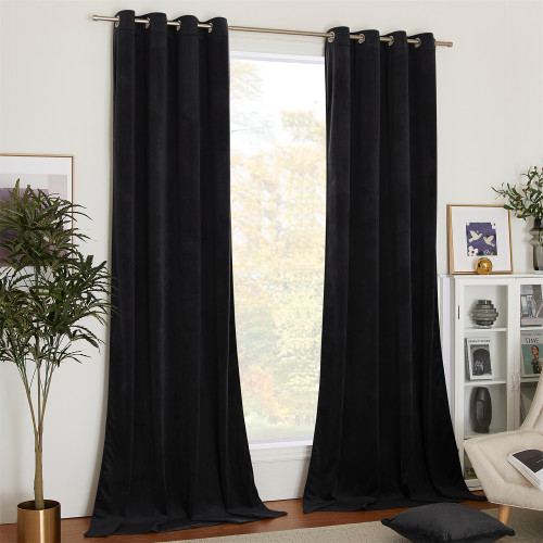 Custom Black|Solid Blackout Privacy Energy Saving Velvet Curtain Thermal Drapery by NICETOWN ( 1 Panel )