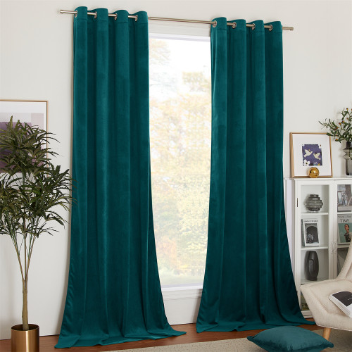 Custom Teal Blue|Solid Blackout Privacy Energy Saving Velvet Curtain Drapery by NICETOWN ( 1 Panel )