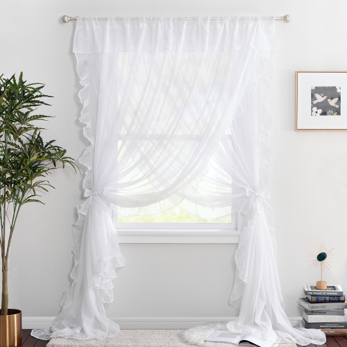 Custom Voile Sheer White Ruffle Curtains, Rod Pocket 3 Layers Privacy Bedroom by NICETOWN ( 1 Panel )