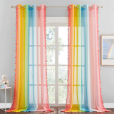Custom Rainbow Pattern Printed Voile Sheer Curtain Kids Blackout Curtain with Colored Balls by NICETOWN ( 1 Panel )