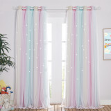 Custom Ombre Multicolor Stripe  Double Layers Blackout Curtain with White Sheer Layer Overlay Thermal Insulated Layer / Star Cut Blackout Curtain by NICETOWN ( 1 Panel )