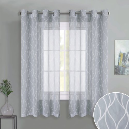 Nicetown Grommet Top Moire Printed Sheer Curtains Window Privacy