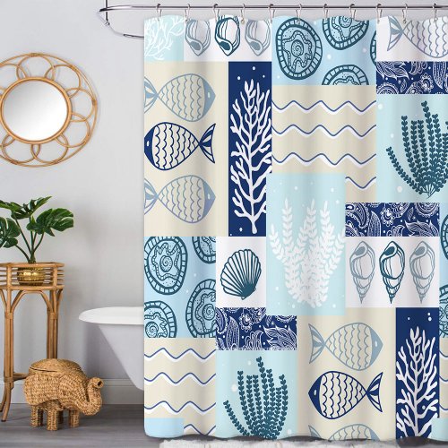 Us 32 95 Shower Curtain Marine Pattern Fish Seashell Bath