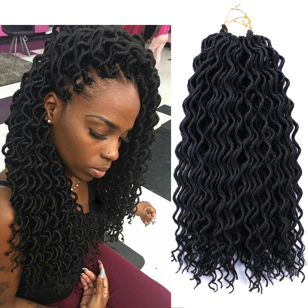 dairess 18inches 24stands curly faux locs soft hair deep faux locs twist  braids goddess locs crochet braiding hair braids mambo hair extensions