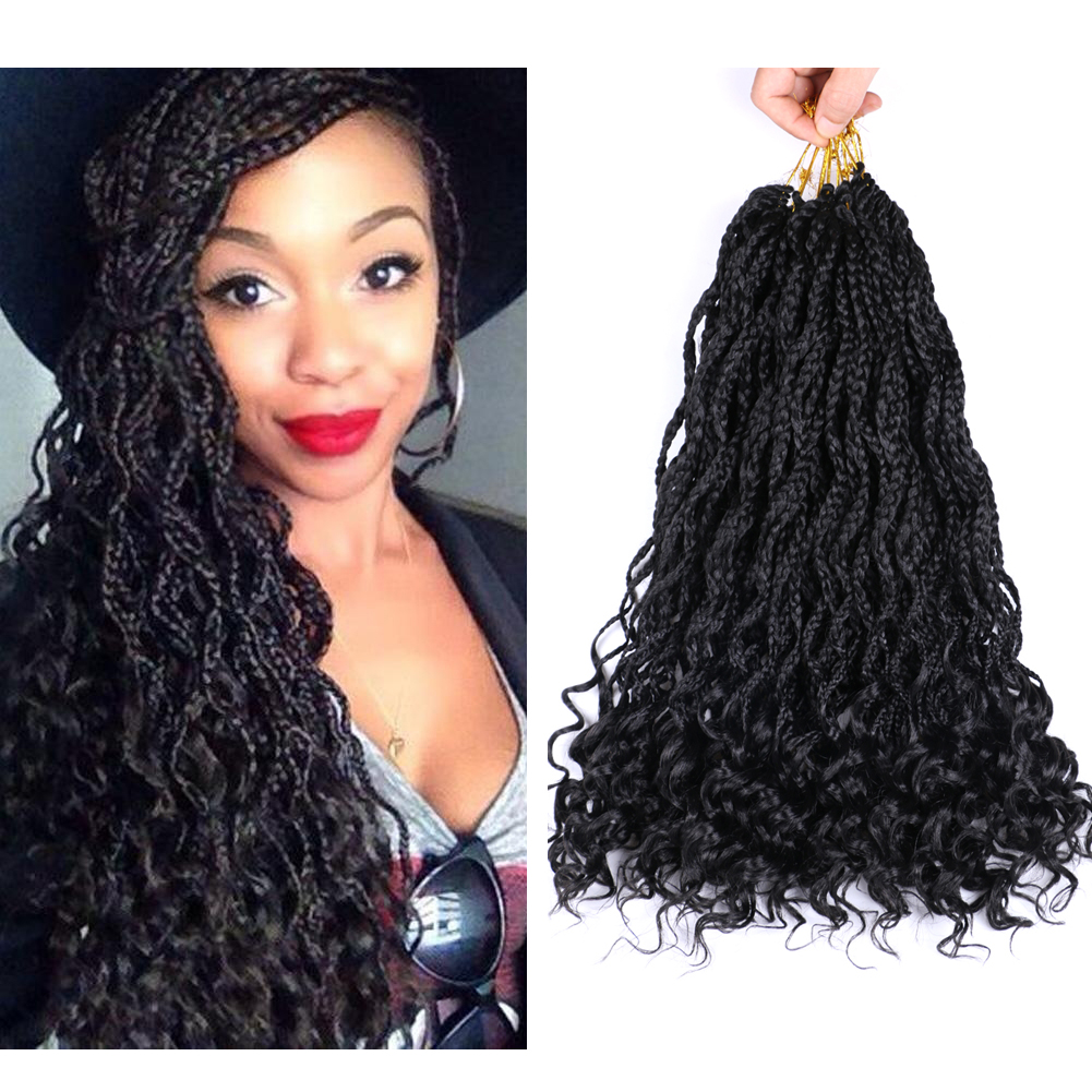 dairess 18 inches 24 stands goddess box braids crochet hair with curly ends  crochet box braids hair synthetic braiding hair extensions #1b