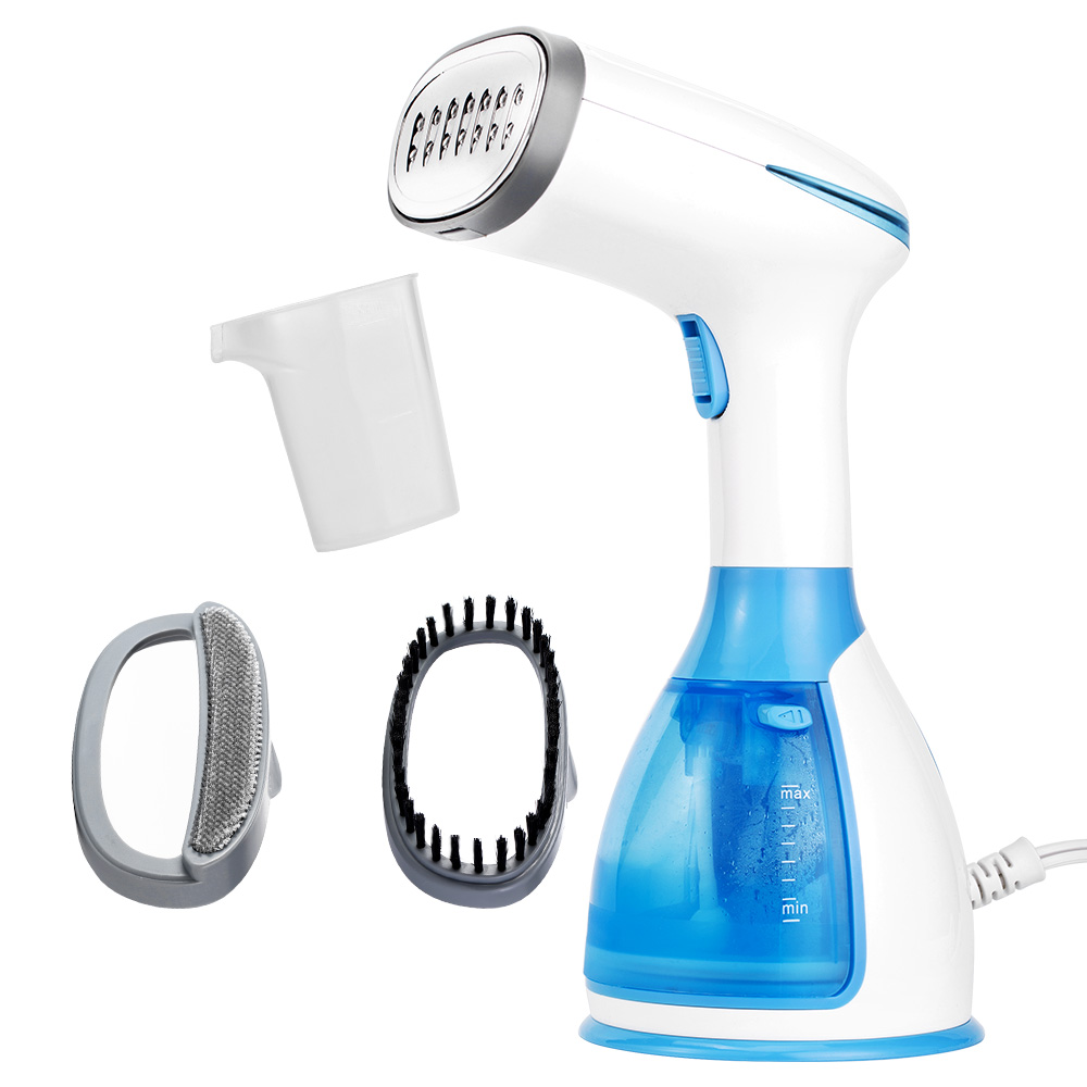 Fast heating Portable handheld clothes steamer mini cloth steamer Blue ergonomic handheld design with easy to fill water tank for 10 minutes for garments 