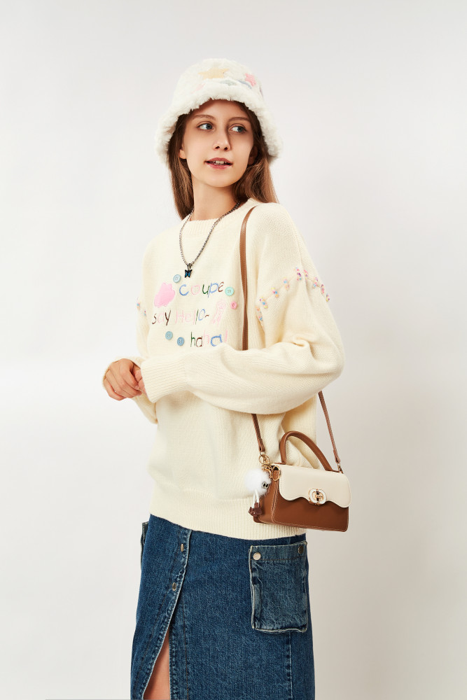 JANE KLAIN Fashionable, Casual, Minimalist, Contrast Color Handheld Crossbody Bag, Korean Crossbody Bag with Hanging Items, Small, Fresh, Solid Color, Cute Small Square Bag