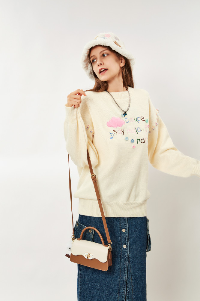 JANE KLAIN Fashionable, Casual, Minimalist, Contrast Color Handheld Crossbody Bag, Korean Crossbody Bag with Hanging Items, Small, Fresh, Solid Color, Cute Small Square Bag