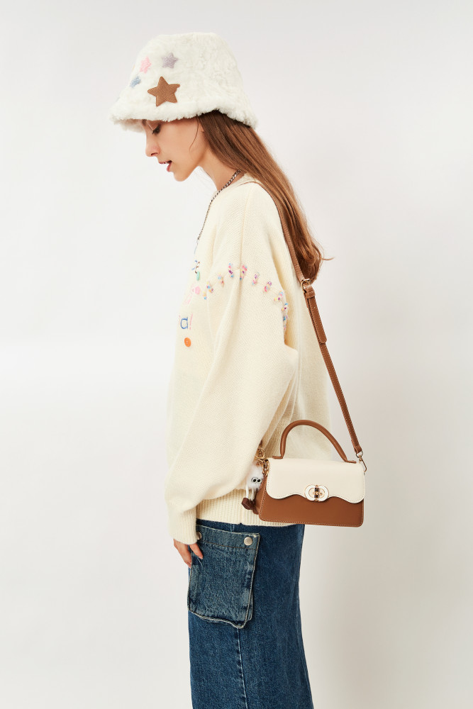 JANE KLAIN Fashionable, Casual, Minimalist, Contrast Color Handheld Crossbody Bag, Korean Crossbody Bag with Hanging Items, Small, Fresh, Solid Color, Cute Small Square Bag