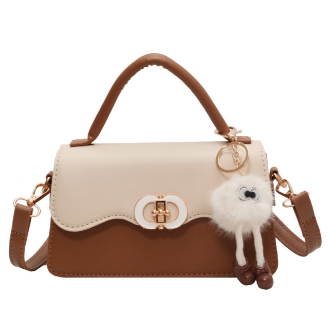JANE KLAIN Fashionable, Casual, Minimalist, Contrast Color Handheld Crossbody Bag, Korean Crossbody Bag with Hanging Items, Small, Fresh, Solid Color, Cute Small Square Bag