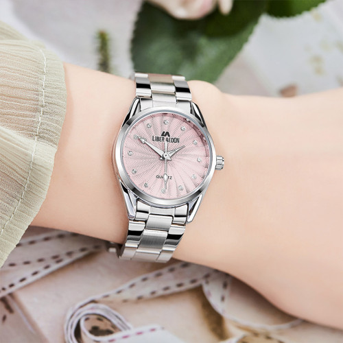 LIBER AEDON Light Luxury Cold Wind Diamond Set Pink Women's Watch