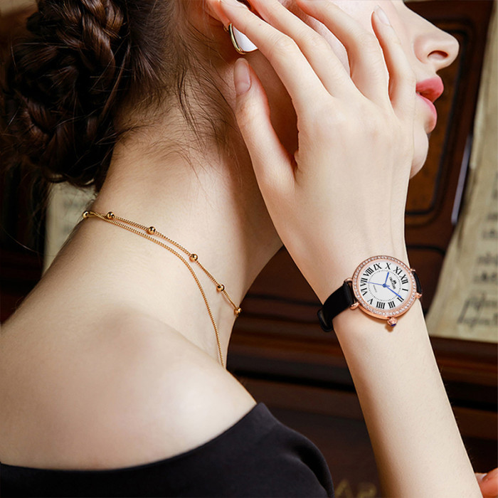 LIBER AEDON trendy and personalized retro diamond studded quartz belt women's watch