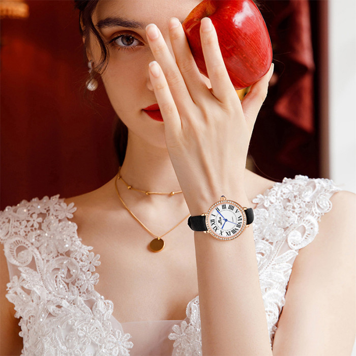 LIBER AEDON trendy and personalized retro diamond studded quartz belt women's watch