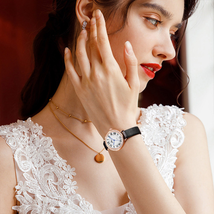 LIBER AEDON trendy and personalized retro diamond studded quartz belt women's watch