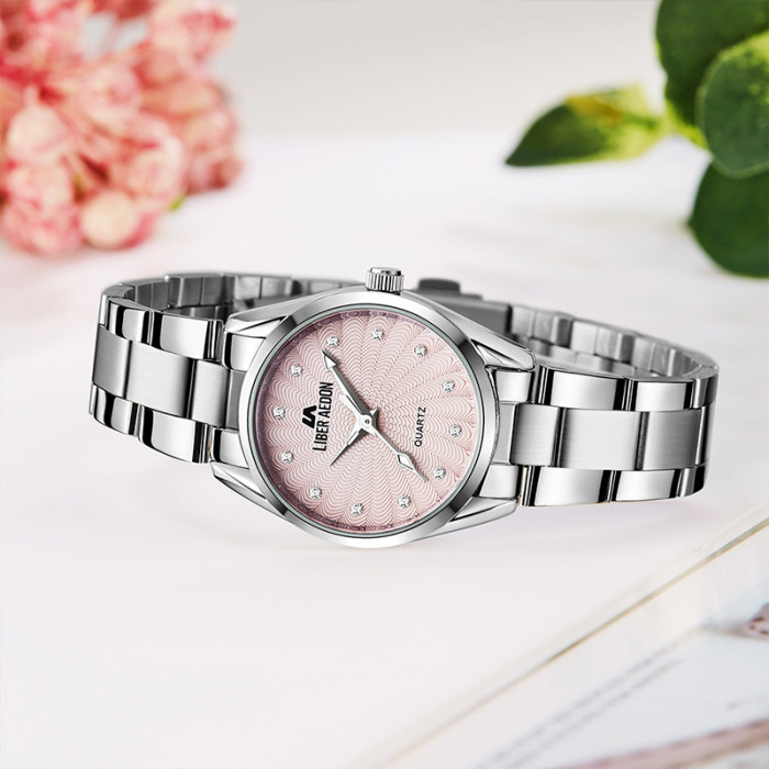 LIBER AEDON Light Luxury Cold Wind Diamond Set Pink Women's Watch