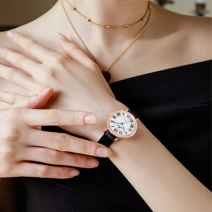 LIBER AEDON trendy and personalized retro diamond studded quartz belt women's watch
