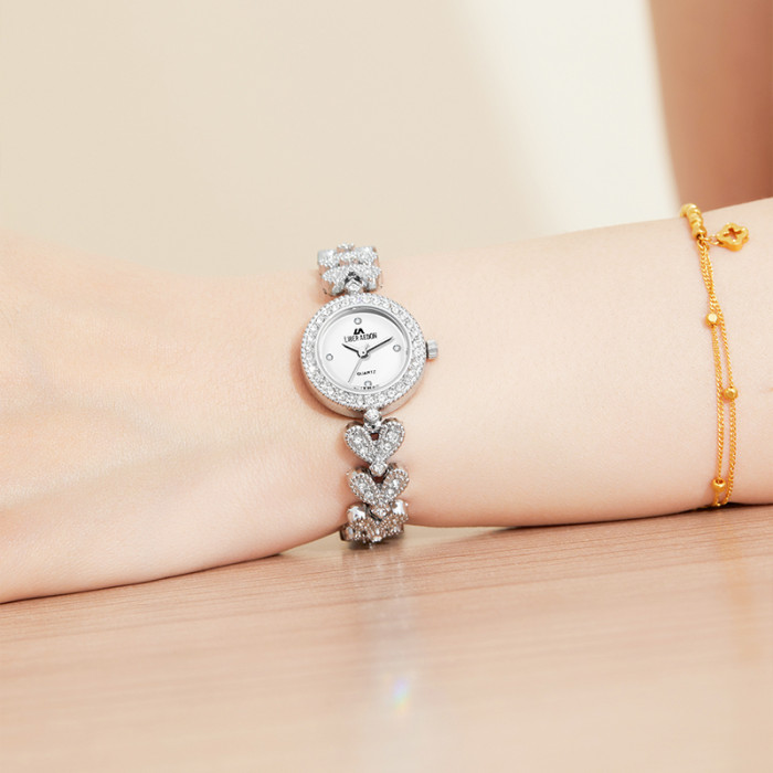 LIBER AEDON Heart Chain Full-Diamond Mother-of-Pearl Dial Shimmering Ladies' Quartz Watch