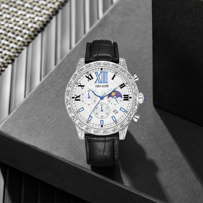 LIBER AEDON Carved Vintage Fashionable Luminous Waterproof Casual Versatile Men's Quartz Watch