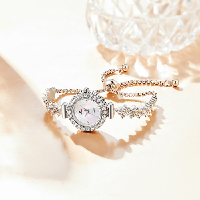 Light Luxury Diamond-Inlaid Shimmering Versatile Ladies' Quartz Movement
