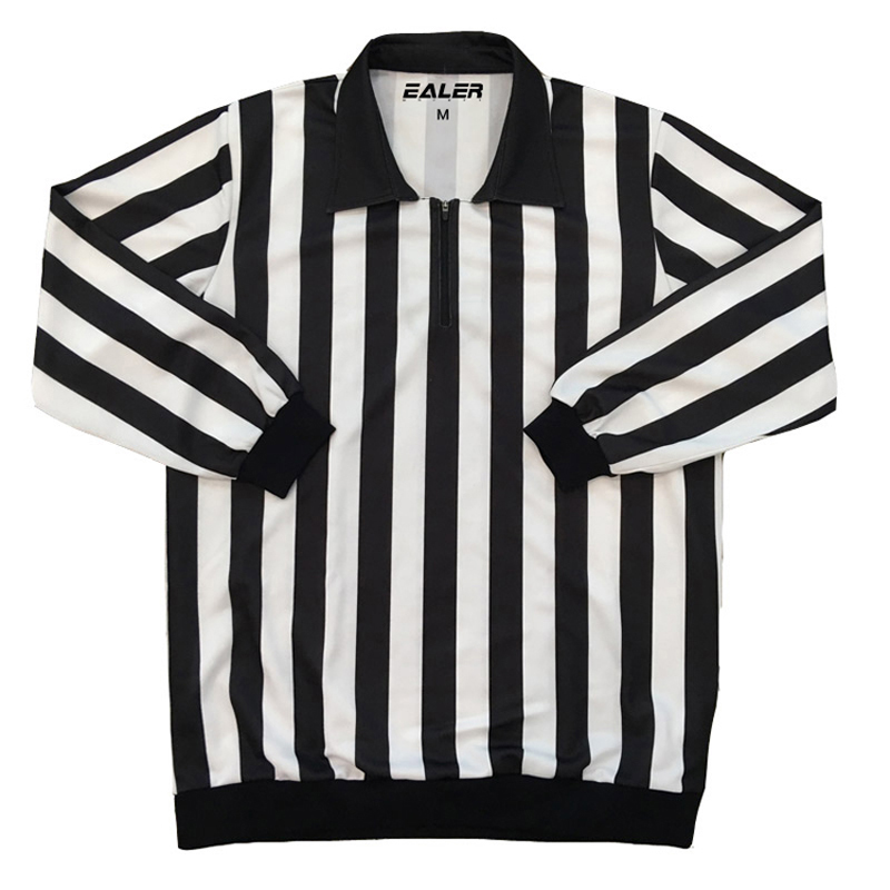 EALER Men Striped Referee Shirt Long Sleeve Black & White Professional Referee Jersey 