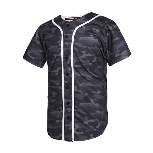 Wholesale high quality blank solid color black short sleeve button up baseball  jersey shirts From m.