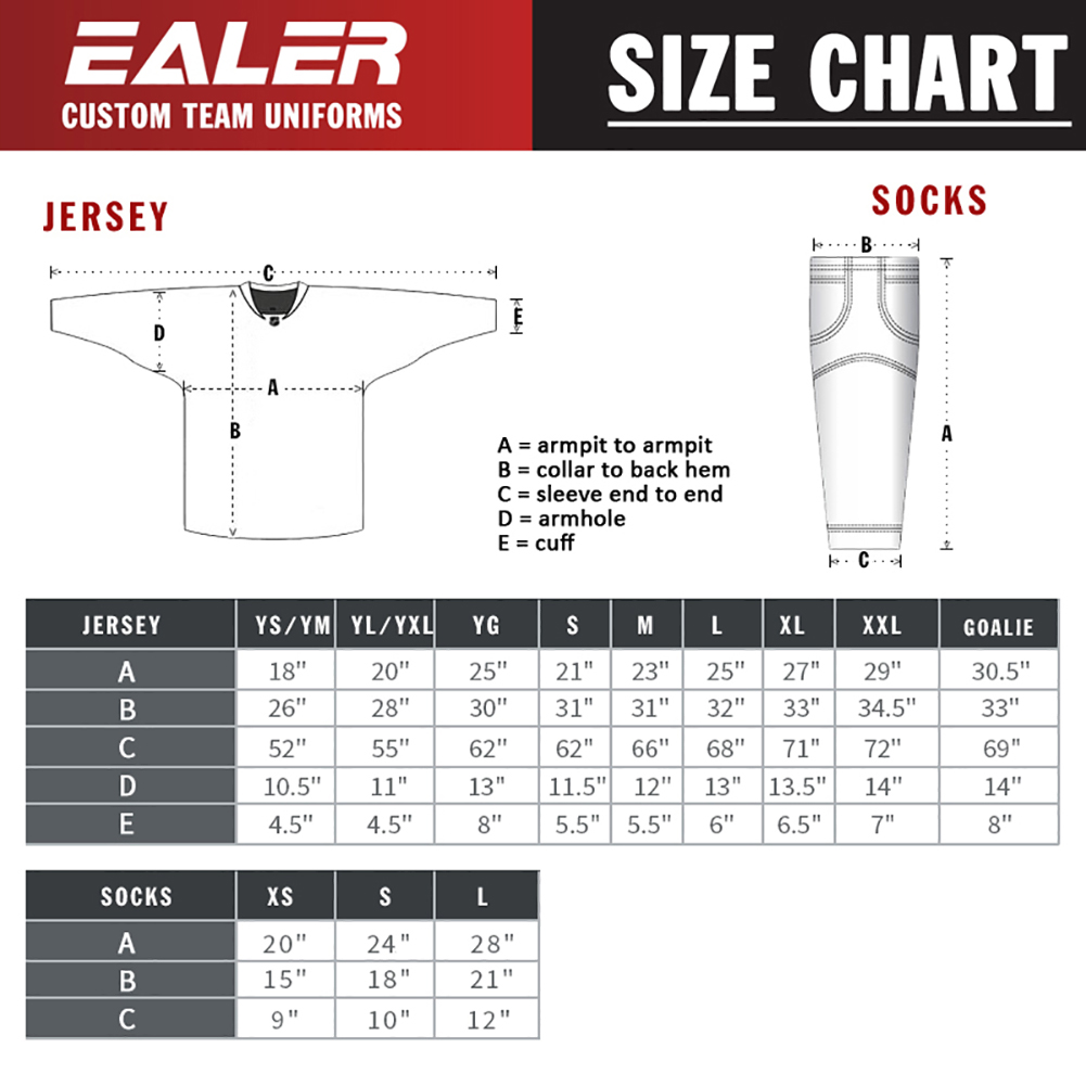 Custom Team Uniform Size Charts