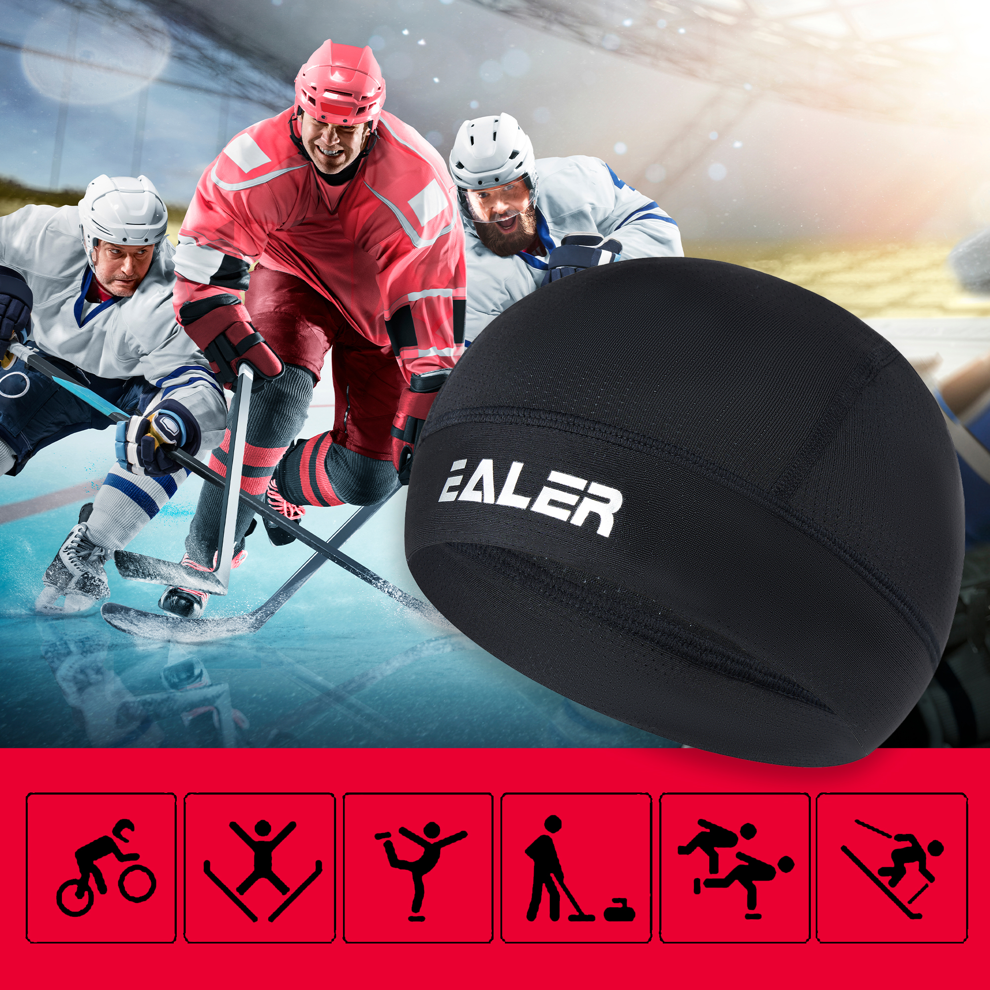 EALER HAC100 Skull Cap Helmet Liner Cooling Mesh Hockey Skull Cap