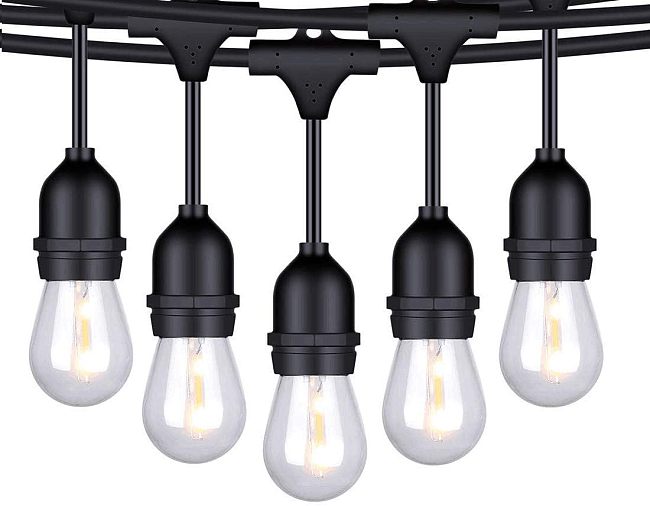 Generalman String Lights - 48 ft LED Outdoor String Lights - Shatterproof, Waterproof Pergola Lights - 15 Hanging Sockets, Light Sensor, Edison Bulbs - Decor for Patio, Backyard, Garden, Bistro