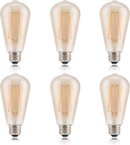 Foxlux LED Bulbs - 2W ST64 Vintage Edison Light Bulb, 2200K LED Lighting Bulbs, E26 Standard Base Bulbs (6 Pack)