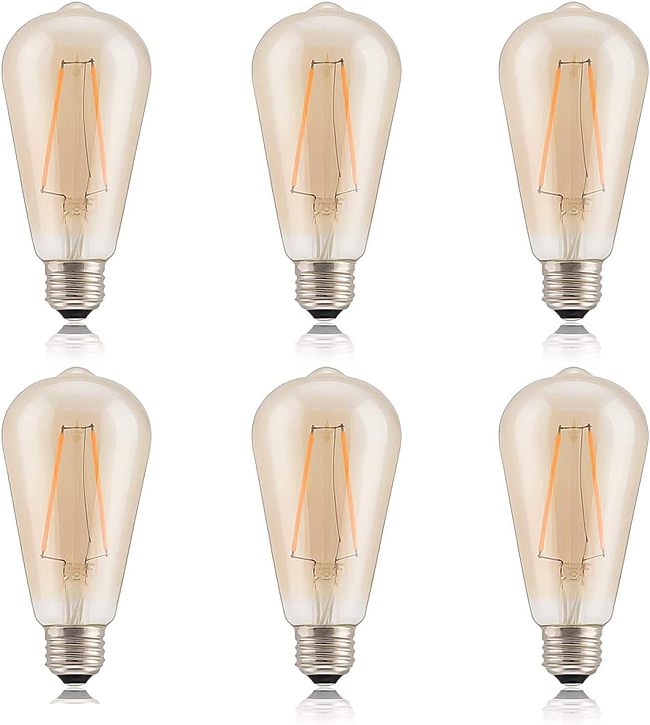 Foxlux LED Bulbs - 2W ST64 Vintage Edison Light Bulb, 2200K LED Lighting Bulbs, E26 Standard Base Bulbs (6 Pack)
