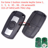 For Bmw 3 button remote key for bmw 1、3、5、6、X5、X6、 Z4 series with PCF7945 Chip 315-LP- MHZ  Its for CAS3 and CAS3+ Systems.