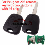 For Peugeot 2 button remote contro 433Mhz ID46 Chip for 206&Toy43 Blade