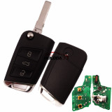 For VW  MQB platform 3 button flip remote key  with ID48 chip-434mhz & HU66 blade, used for T-Cross, Magotan, sagitar ect