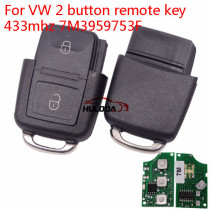 For VW 2 button remote key 433mhz 7M3959753F just press and hold the lock button during this time press the unlock button 3 times and then release two buttons - the LED should start flashing 1 time, then you can begin to program
