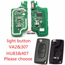 For Peugeot 3 Button Flip  Remote Key with 46 chip PCF7961chip FSK model  with VA2 and HU83 blade, light button , please choose the key shell