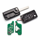For Peugeot 3 Button Flip Remote Key 434mhz (battery on PCB) with 46 PCF7941 chip FSK model  with VA2 and HU83 blade, light button , please choose the key shell