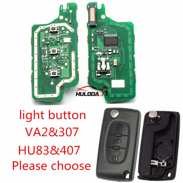 For Citroen 3 Button Flip  Remote Key with 46 chip PCF7961chip FSK model  with VA2 and HU83 blade, light button , please choose the key shell