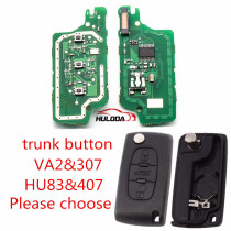 For Citroen 3 Button Flip  Remote Key with 46 chip PCF7961chip ASK model  with VA2 and HU83 blade, trunk button , please choose the key shell