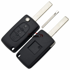 For Peugeot 407 blade 3 button flip remote key blank with light button ( HU83 Blade - Light - With battery place )