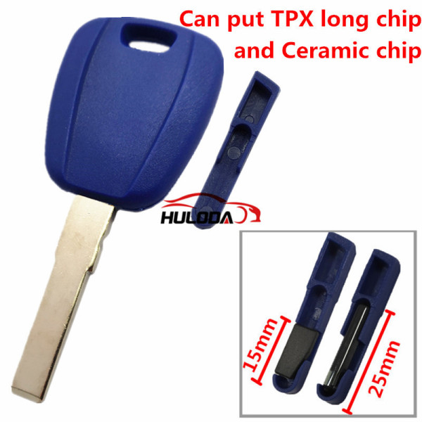 For Fiat transponder key blank -(can put TPX long chip and Ceramic chip) blank color is blue ,with SIP22 blade