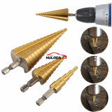 HUK 4-12 4-20 4-32 mm HSS Titanium Coated Step Drill Bit Drilling Power Tools for Metal High Speed Steel Wood Hole Cutter Cone Drill
