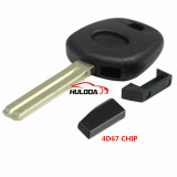 For Toyota transponder key with 4D67 chip（TOY40 Long Blade）
