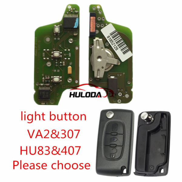 For Peugeot original 3 Button Flip  Remote Key with 46 chip PCF7941chip ASK model  with VA2 and HU83 blade, light button , please choose the key shell