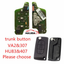 For  Citroen  original 3 Button Flip Remote Key 434mhz (battery on PCB) with 46 PCF7941 chip FSK model  with VA2 and HU83 blade, trunk button , please choose the key shell
